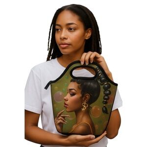 Colorful African Amercian Girl Design Reusable Tote Lunch Bags